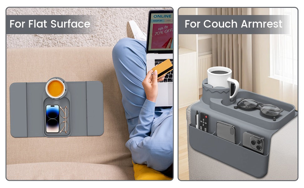 Couch Cup Holder Tray, Anti- Spill Sofa Armrest Organizer