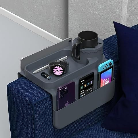 Couch Cup Holder Tray, Anti- Spill Sofa Armrest Organizer